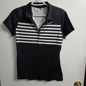 Nike Golf Women's Black and White Striped Polo Shirt